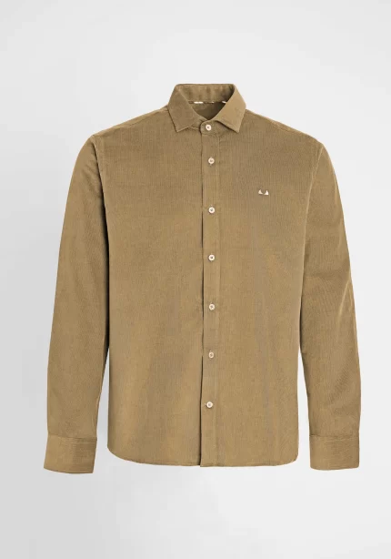 Camisa micro pana camel cuello botones