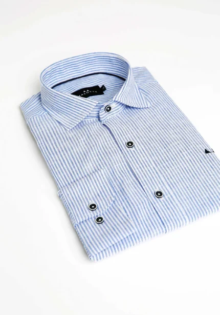 Camisa lino rayas azul y blanco