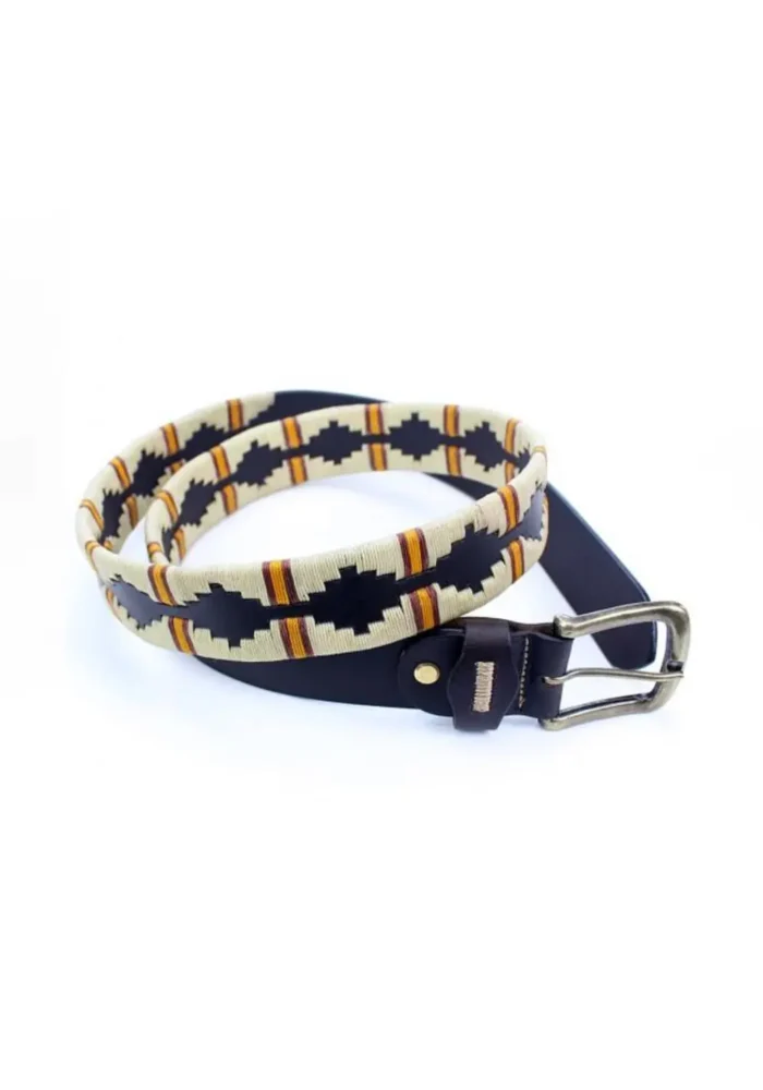 Cinturón unisex argentino bordado en blanco y bandera de España - Imagen 1