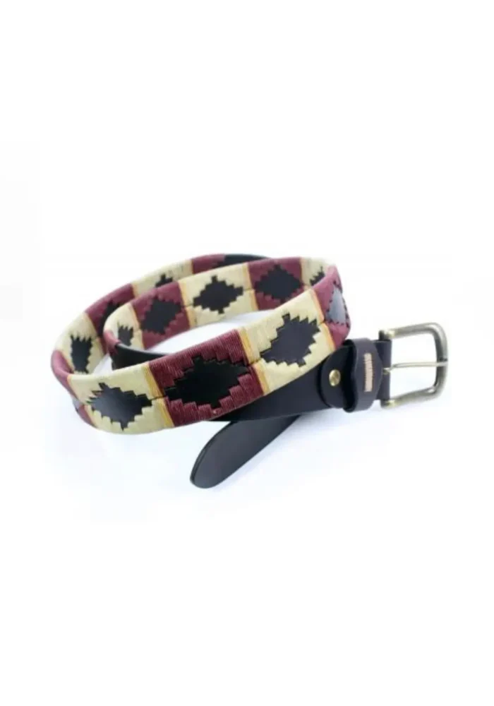 Cinturón unisex argentino bordado en burdeos y beige - Imagen 1