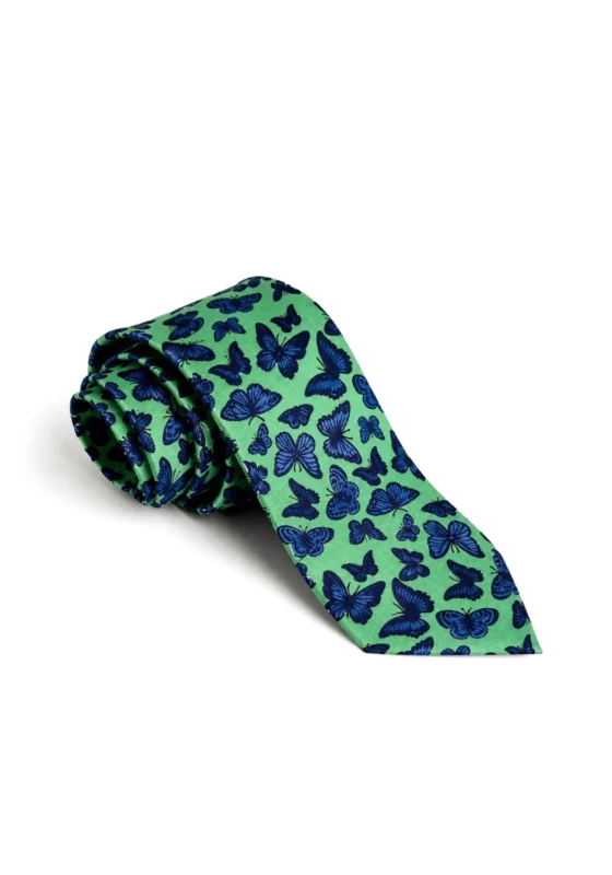 Corbata verde estampado mariposas