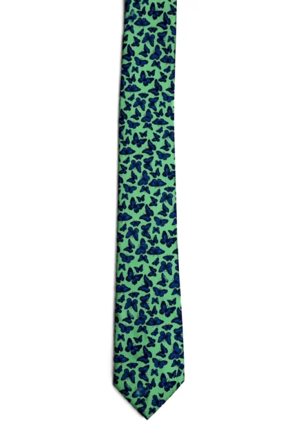 Corbata verde estampado mariposas