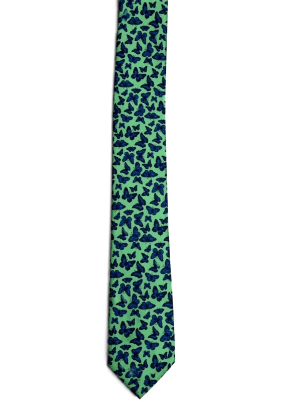 Corbata verde estampado mariposas